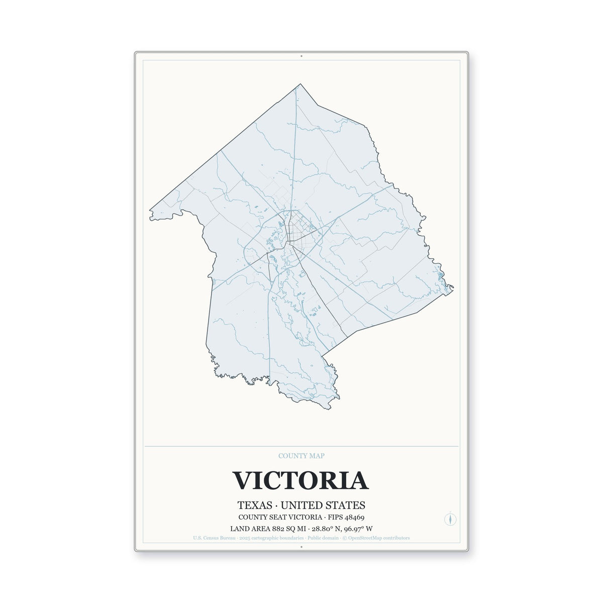 Victoria County, Texas Map Aluminum Sign in Gallery Air style