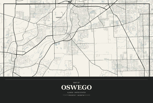 Oswego, Illinois City Map Aluminum Sign in Museum Plaque style