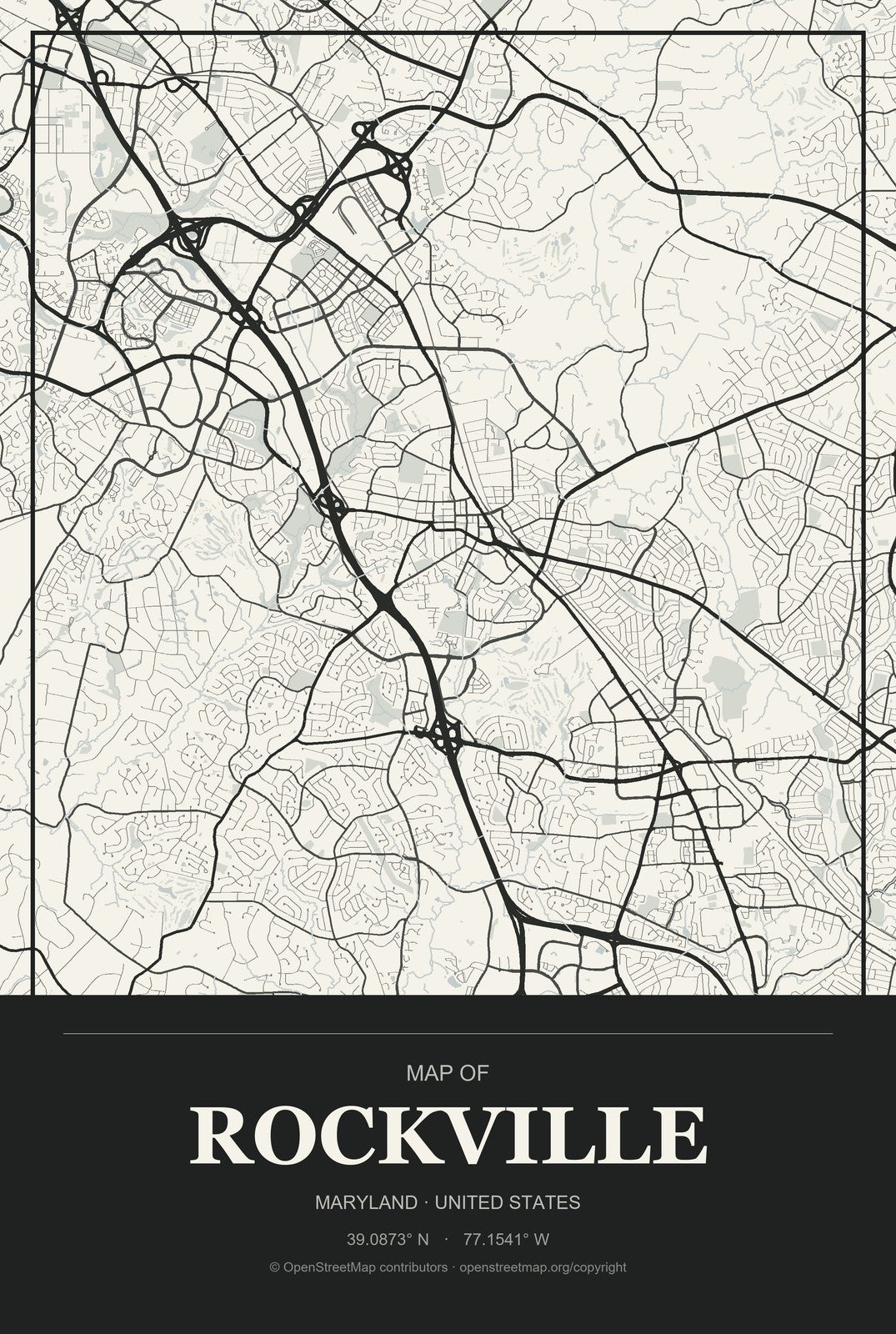 Rockville, Maryland City Map Aluminum Sign in Museum Plaque style