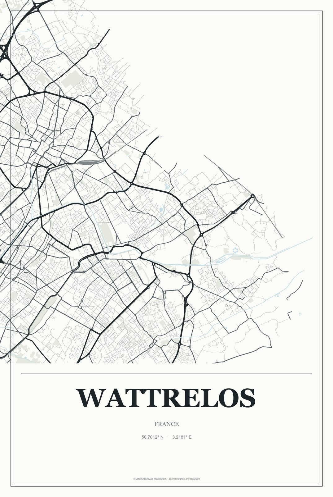 Wattrelos, France City Map Aluminum Sign in Gallery Air style