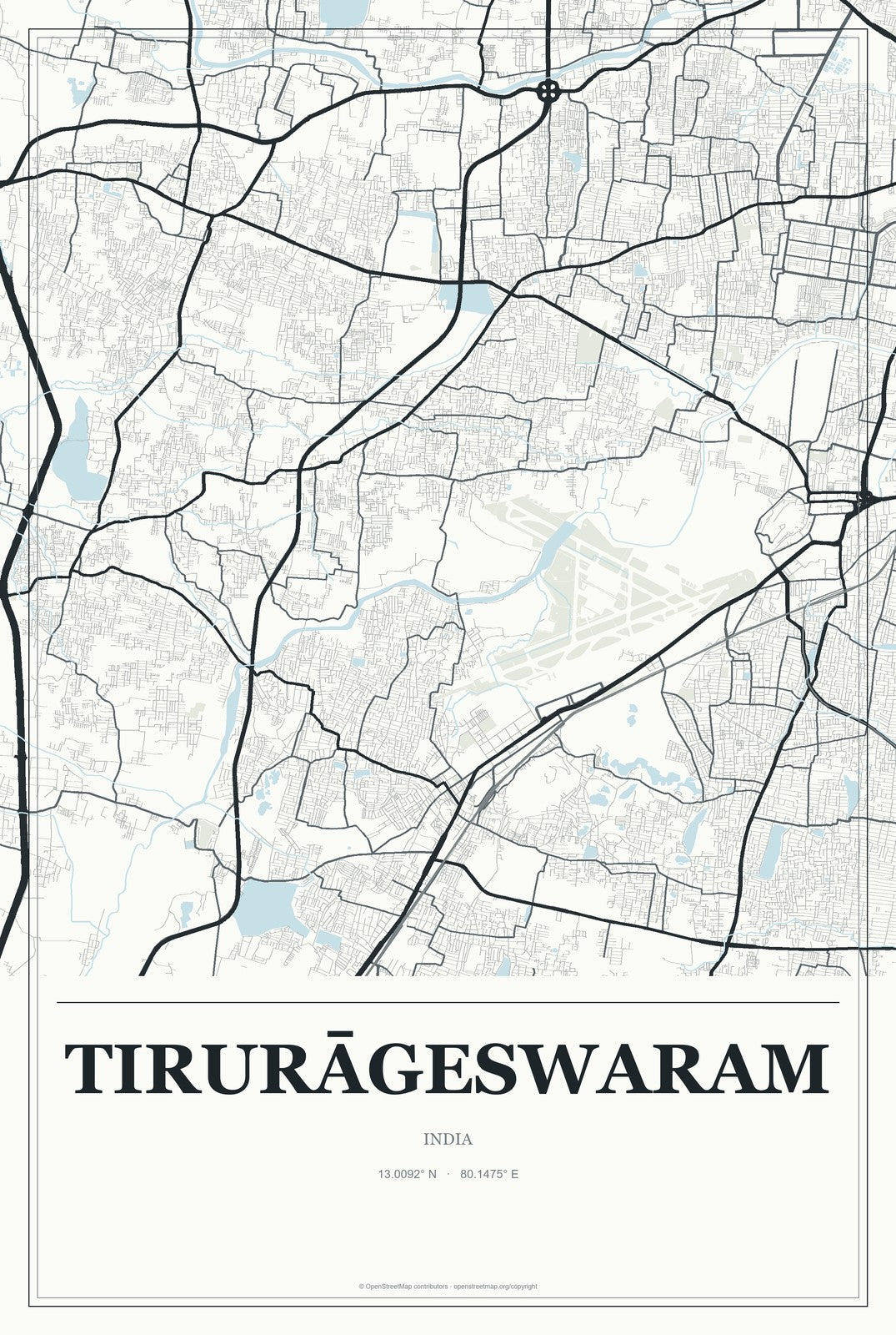 Tirurāgeswaram, India City Map Aluminum Sign in Gallery Air style