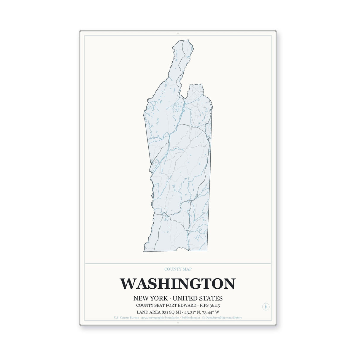 Washington County, New York Map Aluminum Sign in Gallery Air style