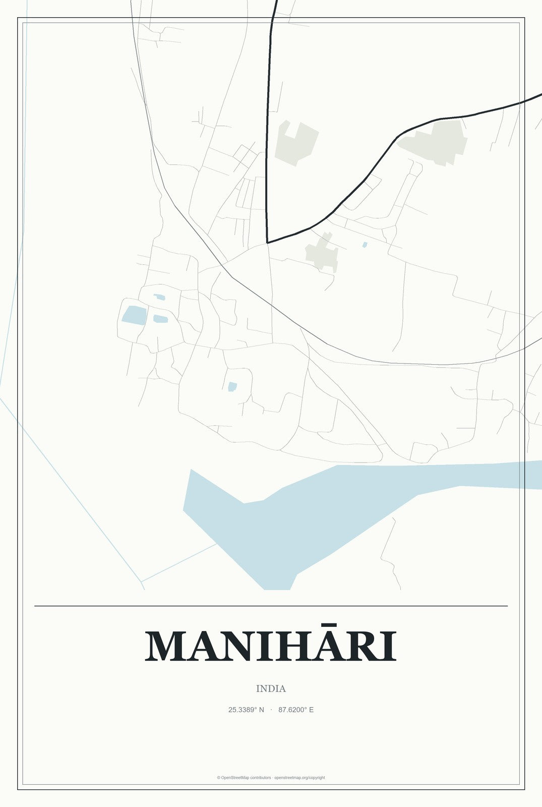 Manihāri, India City Map Aluminum Sign in Gallery Air style