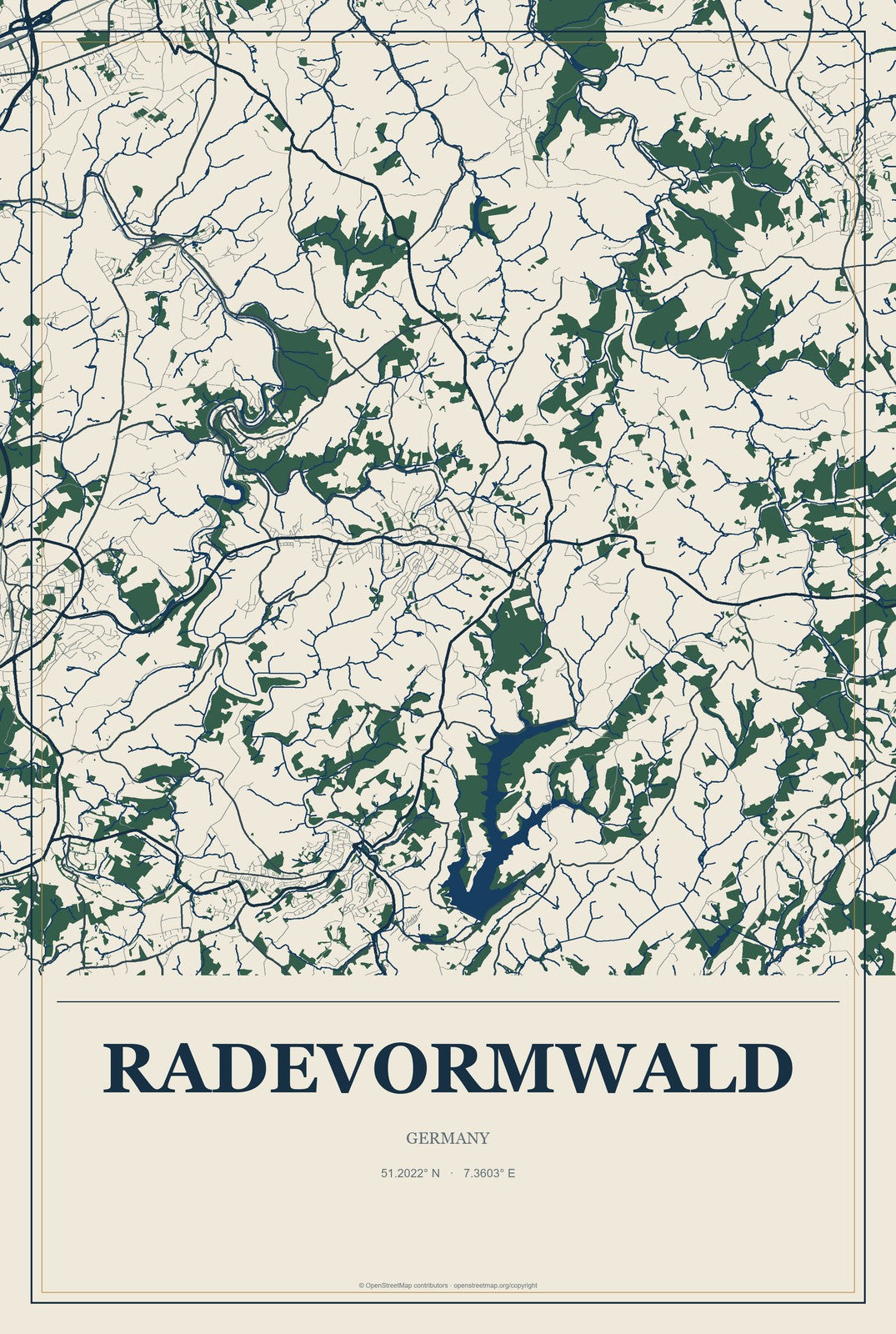 Radevormwald, Germany City Map Aluminum Sign in Coastal Cutout style