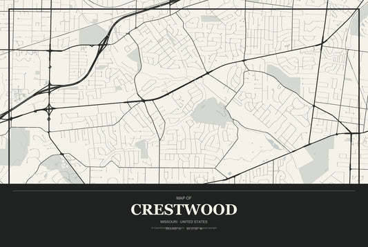 Crestwood, Missouri City Map Aluminum Sign in Museum Plaque style