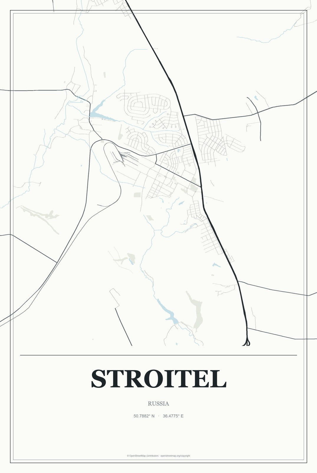 Stroitel, Russia City Map Aluminum Sign in Gallery Air style