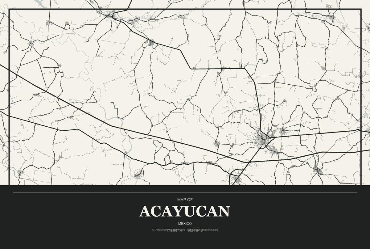 Acayucan, Mexico City Map Aluminum Sign in Museum Plaque style