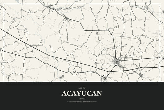 Acayucan, Mexico City Map Aluminum Sign in Museum Plaque style