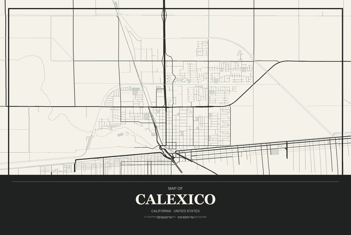 Calexico, California City Map Aluminum Sign in Museum Plaque style