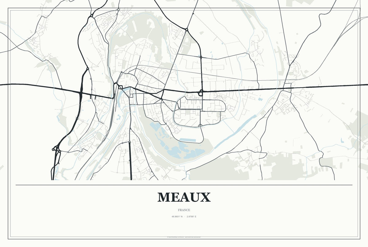Meaux, France City Map Aluminum Sign in Gallery Air style