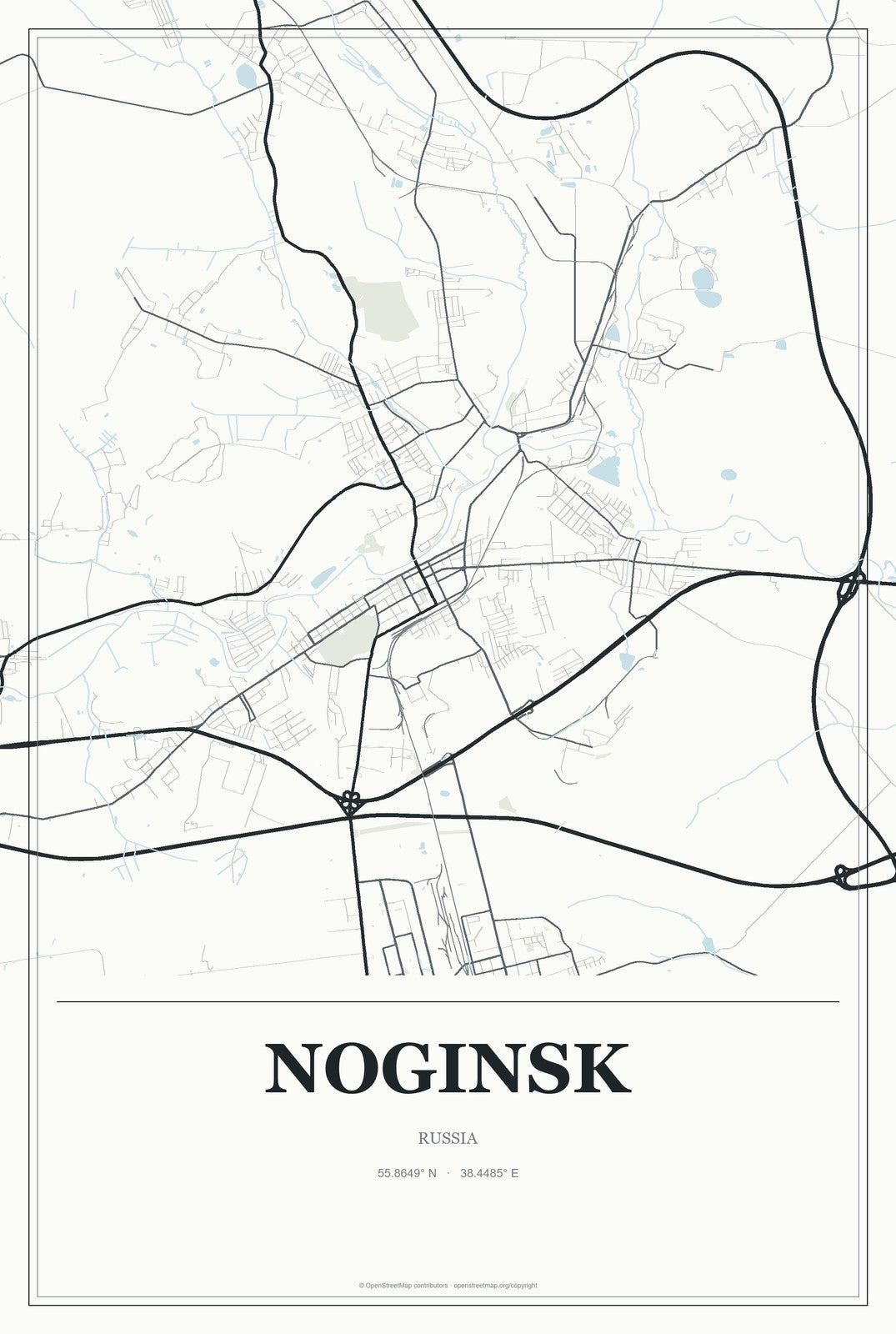 Noginsk, Russia City Map Aluminum Sign in Gallery Air style