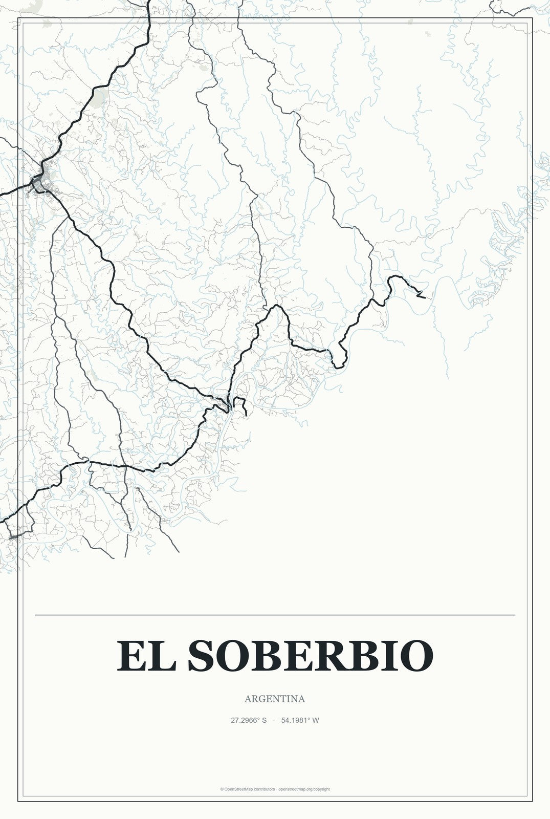 El Soberbio, Argentina City Map Aluminum Sign in Gallery Air style