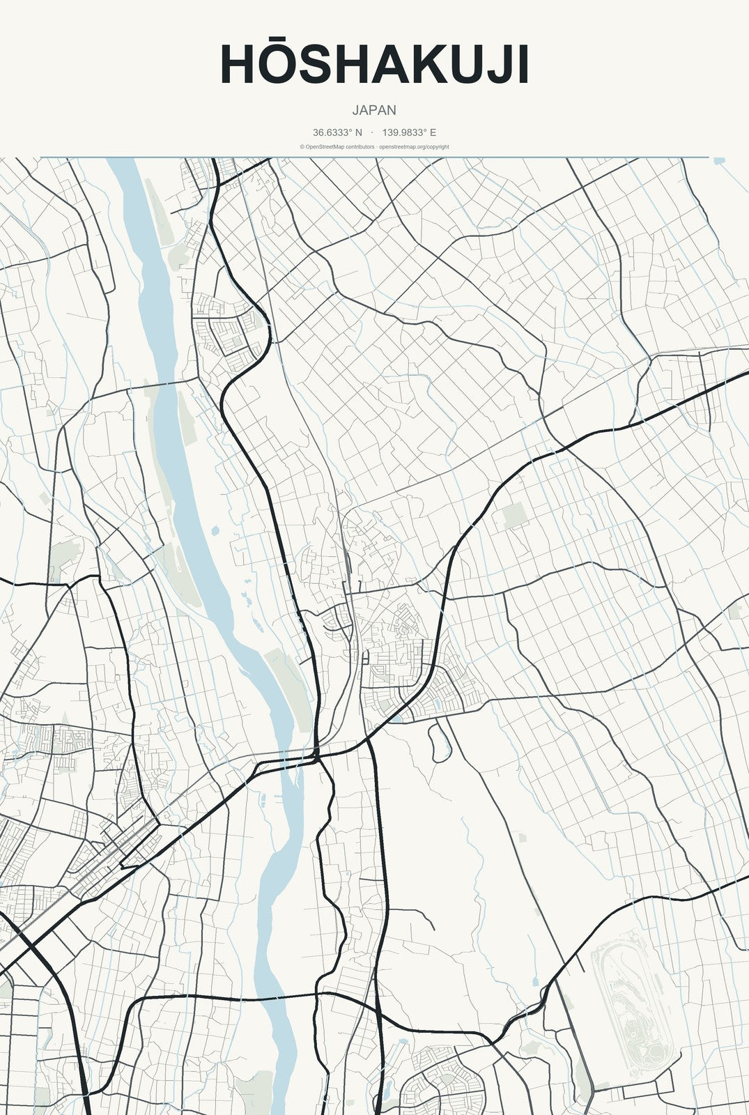 Hōshakuji, Japan City Map Aluminum Sign in Headline Atlas style