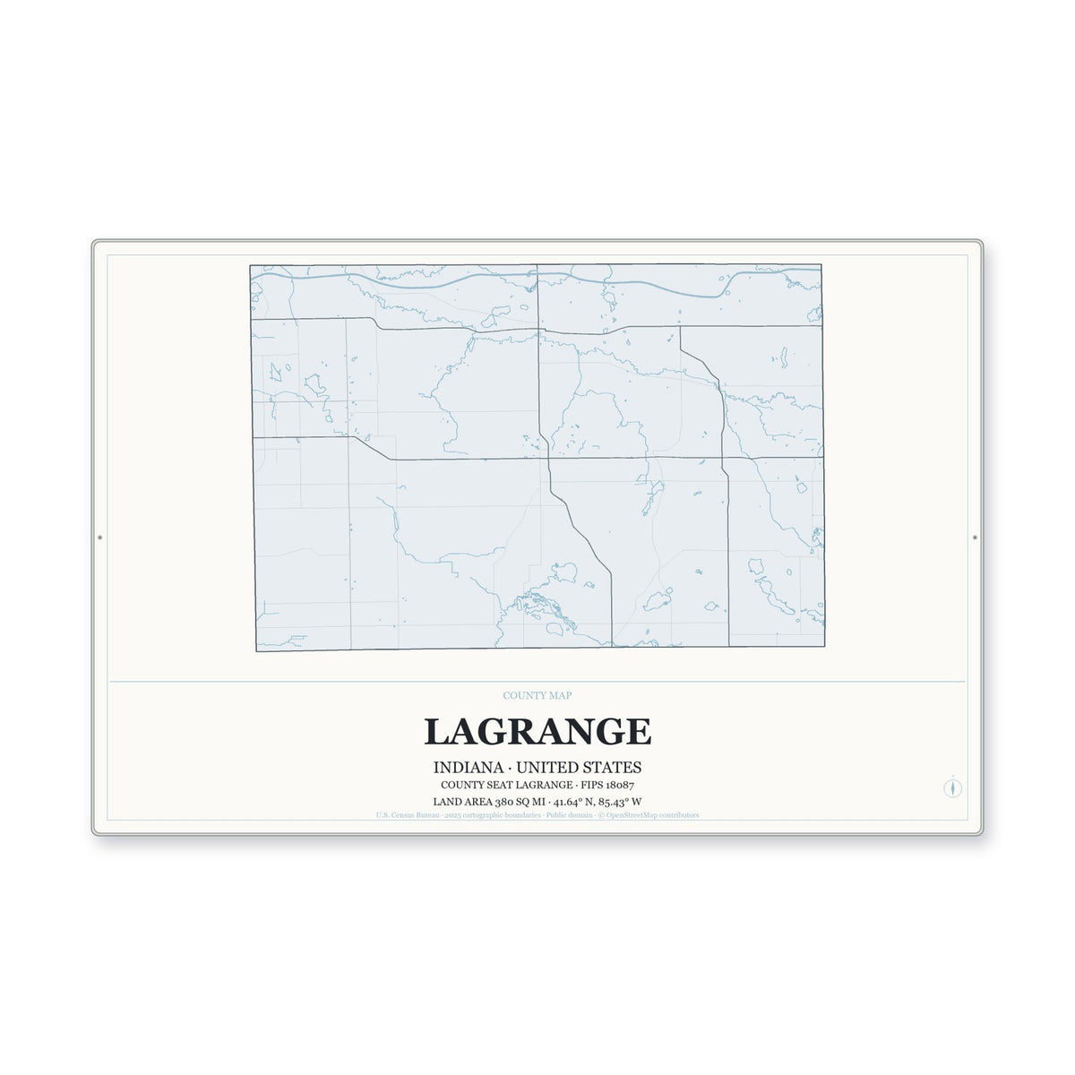 LaGrange County, Indiana Map Aluminum Sign in Gallery Air style