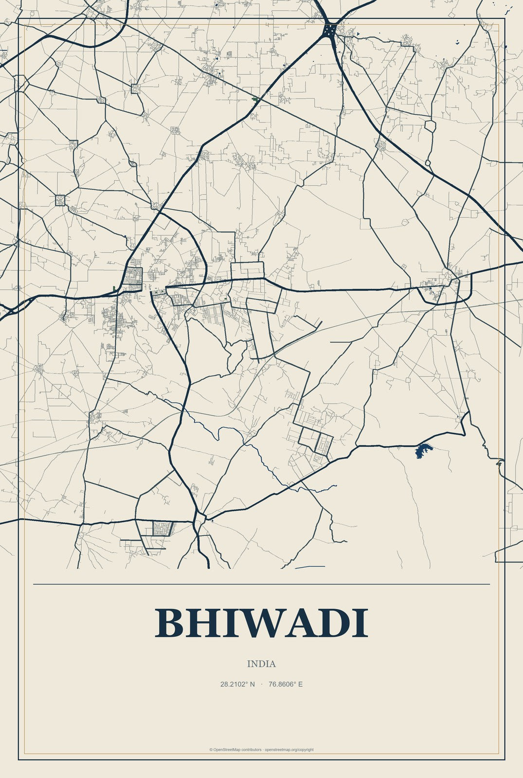 Bhiwadi, India City Map Aluminum Sign in Coastal Cutout style