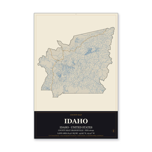 Idaho County, Idaho Map Aluminum Sign in Museum Plaque style