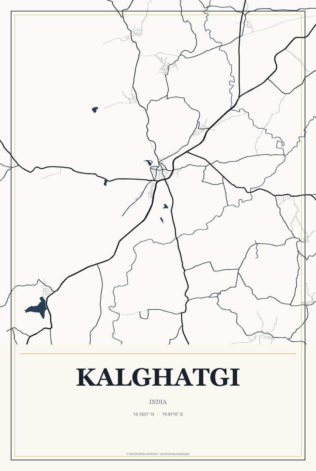 Kalghatgi, India City Map Aluminum Sign in Citrine Modern style