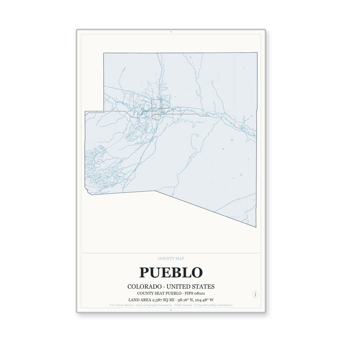 Pueblo County, Colorado Map Aluminum Sign in Gallery Air style