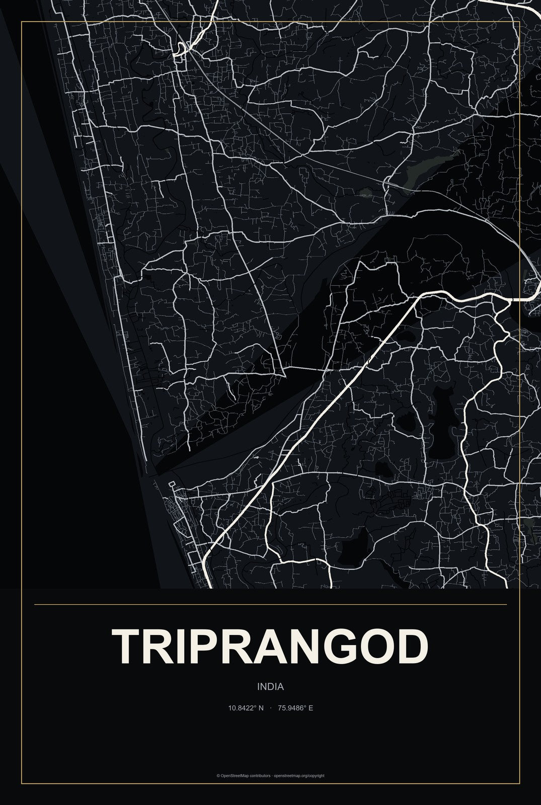 Triprangod, India City Map Aluminum Sign in Metropolitan Noir style