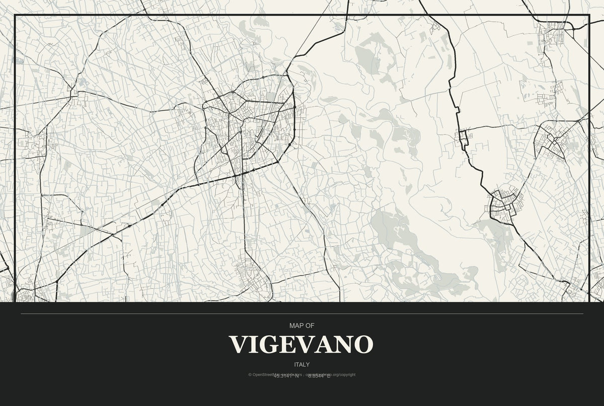 Vigevano, Italy City Map Aluminum Sign in Museum Plaque style