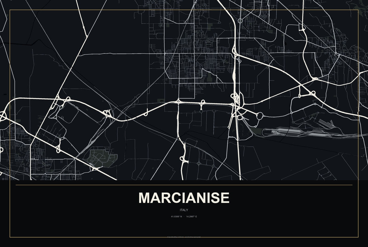 Marcianise, Italy City Map Aluminum Sign in Metropolitan Noir style
