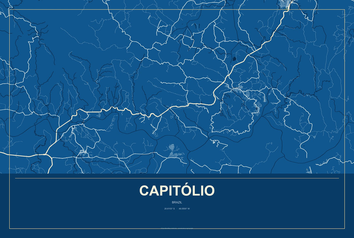 Capitólio, Brazil City Map Aluminum Sign in Harbor Cobalt style
