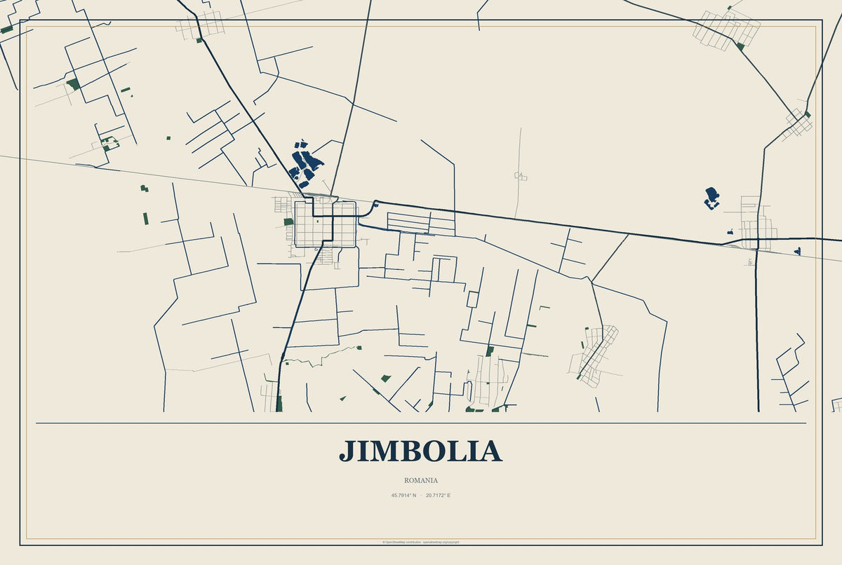Jimbolia, Romania City Map Aluminum Sign in Coastal Cutout style
