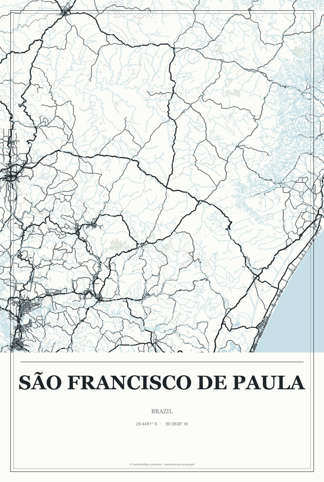 São Francisco de Paula, Brazil City Map Aluminum Sign in Gallery Air style