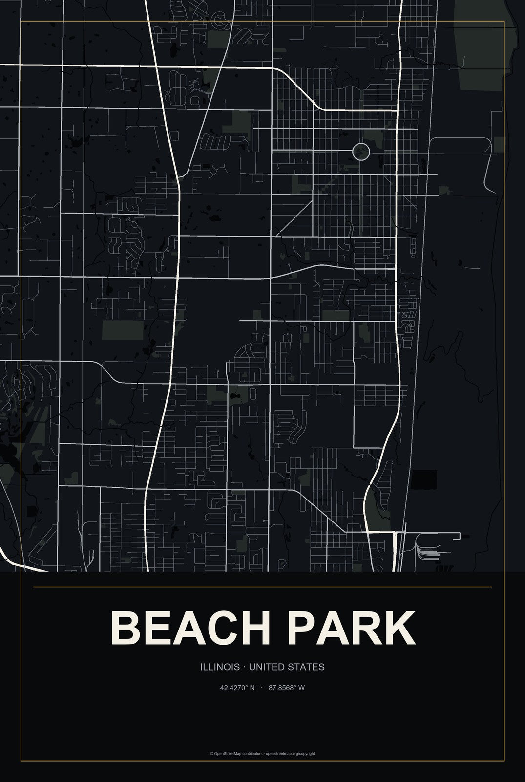 Beach Park, Illinois City Map Aluminum Sign in Metropolitan Noir style