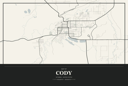 Cody, Wyoming City Map Aluminum Sign in Museum Plaque style
