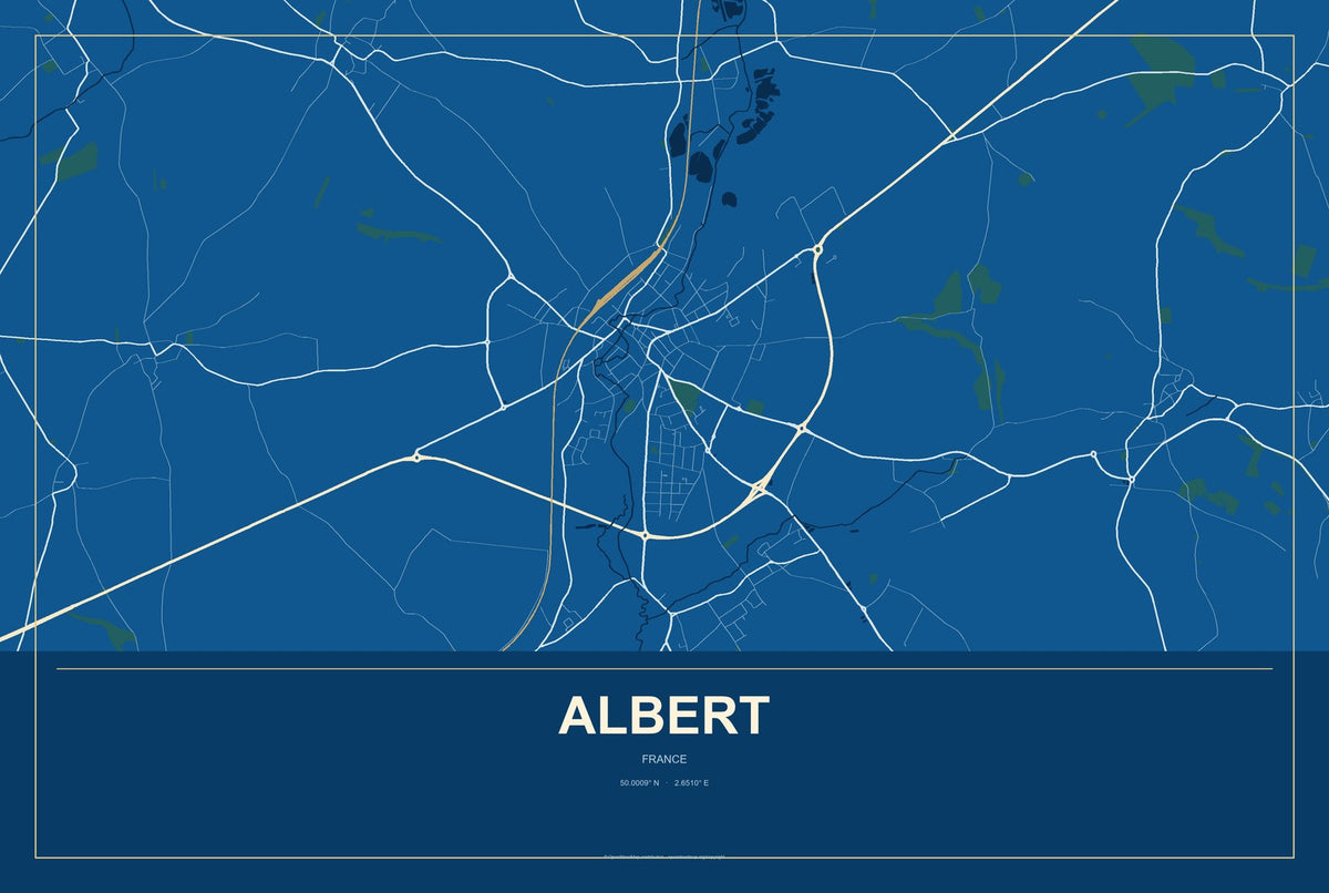Albert, France City Map Aluminum Sign in Harbor Cobalt style
