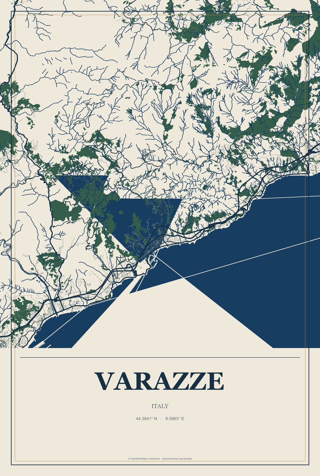 Varazze, Italy City Map Aluminum Sign in Coastal Cutout style