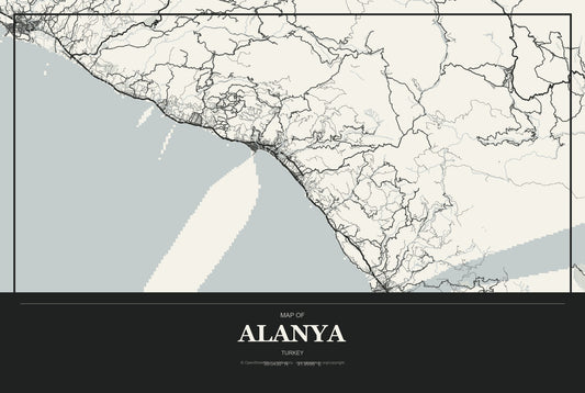 Alanya, Turkey City Map Aluminum Sign in Museum Plaque style