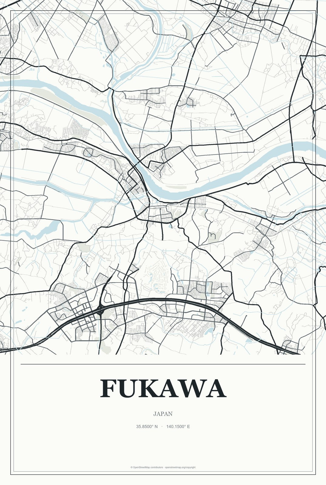 Fukawa, Japan City Map Aluminum Sign in Gallery Air style