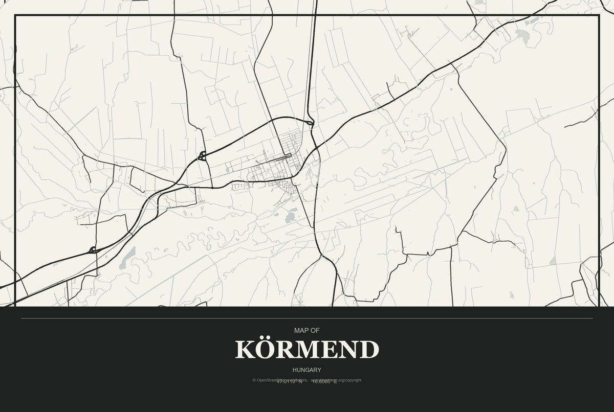 Körmend, Hungary City Map Aluminum Sign in Museum Plaque style