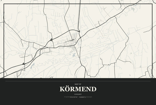 Körmend, Hungary City Map Aluminum Sign in Museum Plaque style