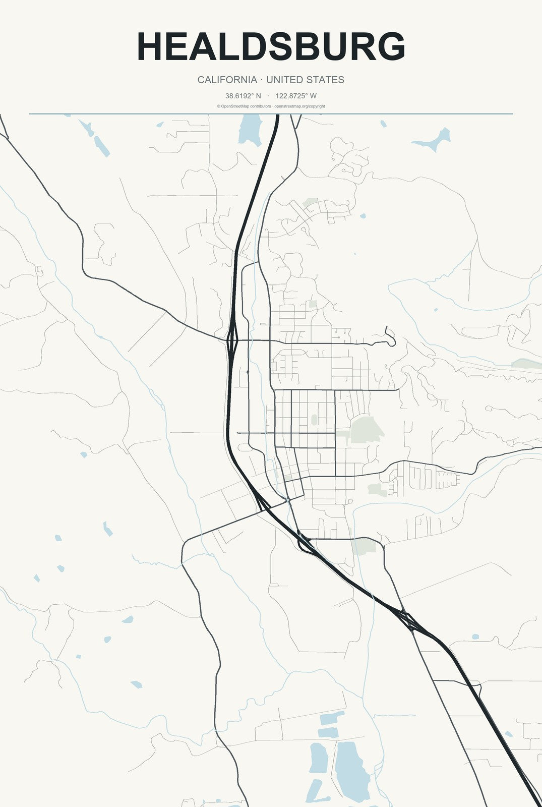 Healdsburg, California City Map Aluminum Sign in Headline Atlas style