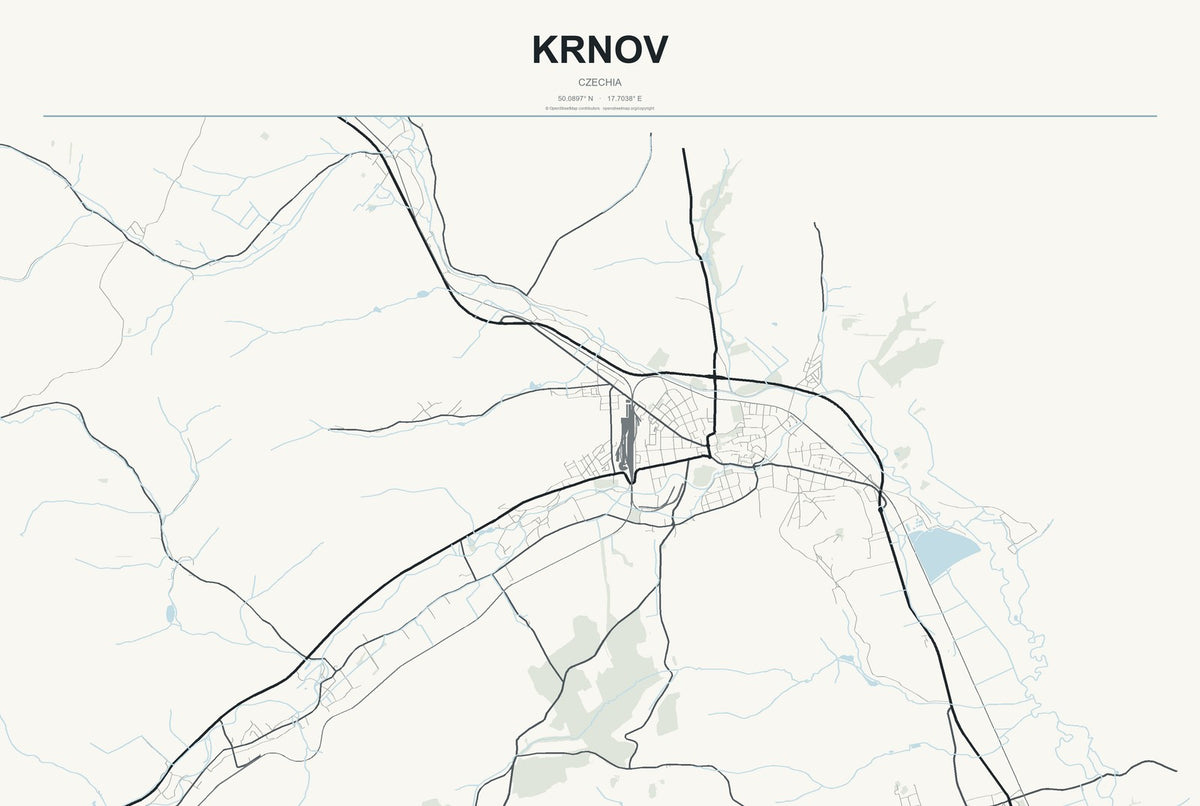 Krnov, Czechia City Map Aluminum Sign in Headline Atlas style