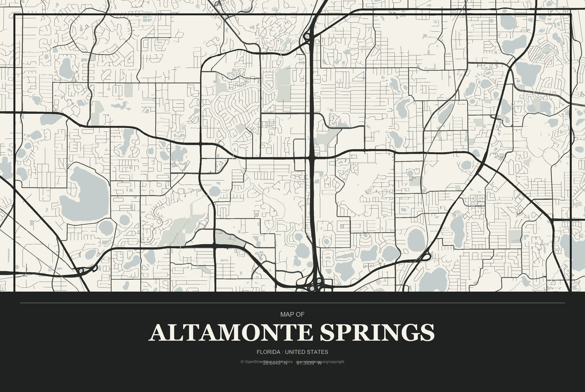 Altamonte Springs, Florida City Map Aluminum Sign in Museum Plaque style