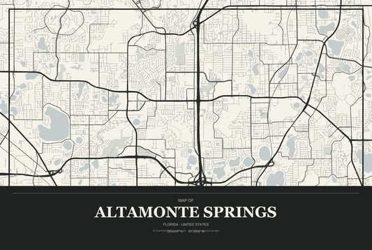 Altamonte Springs, Florida City Map Aluminum Sign in Museum Plaque style
