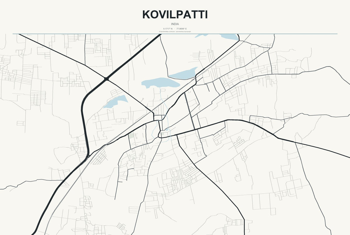 Kovilpatti, India City Map Aluminum Sign in Headline Atlas style