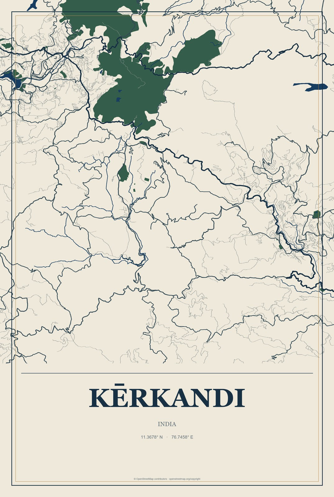 Kērkandi, India City Map Aluminum Sign in Coastal Cutout style