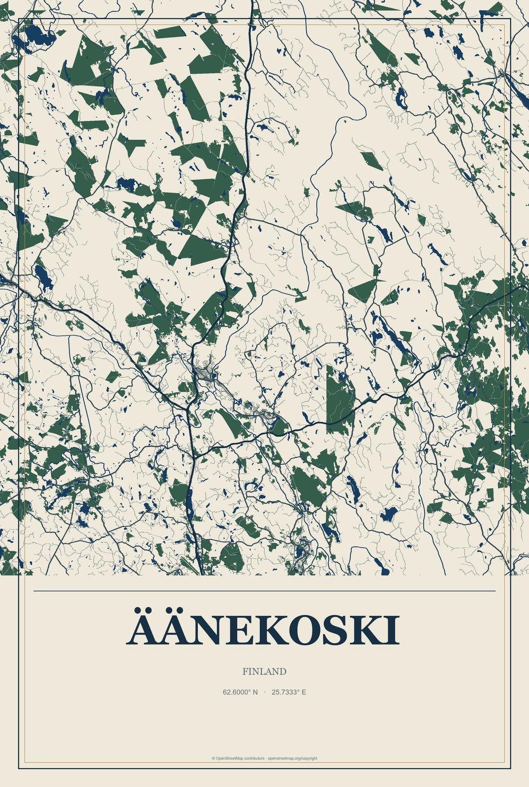 Äänekoski, Finland City Map Aluminum Sign in Coastal Cutout style