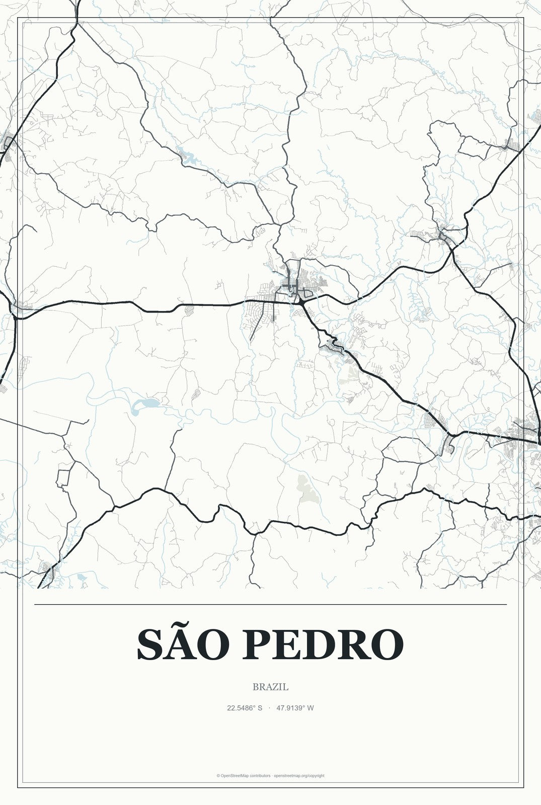 São Pedro, Brazil City Map Aluminum Sign in Gallery Air style