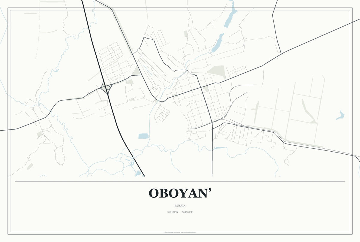 Oboyan’, Russia City Map Aluminum Sign in Gallery Air style