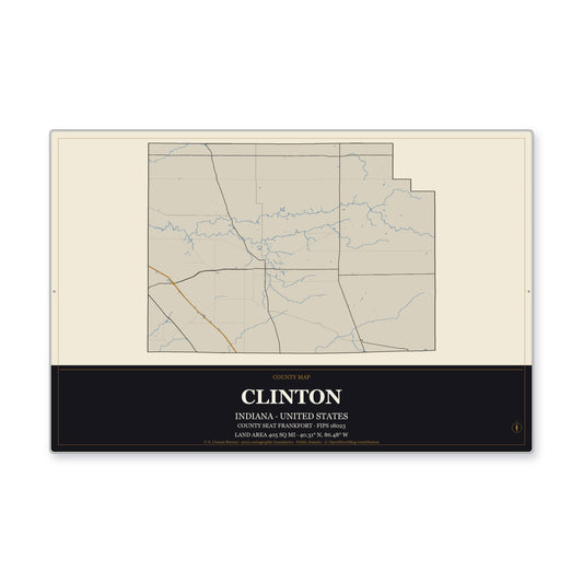 Clinton County, Indiana Map Aluminum Sign in Museum Plaque style