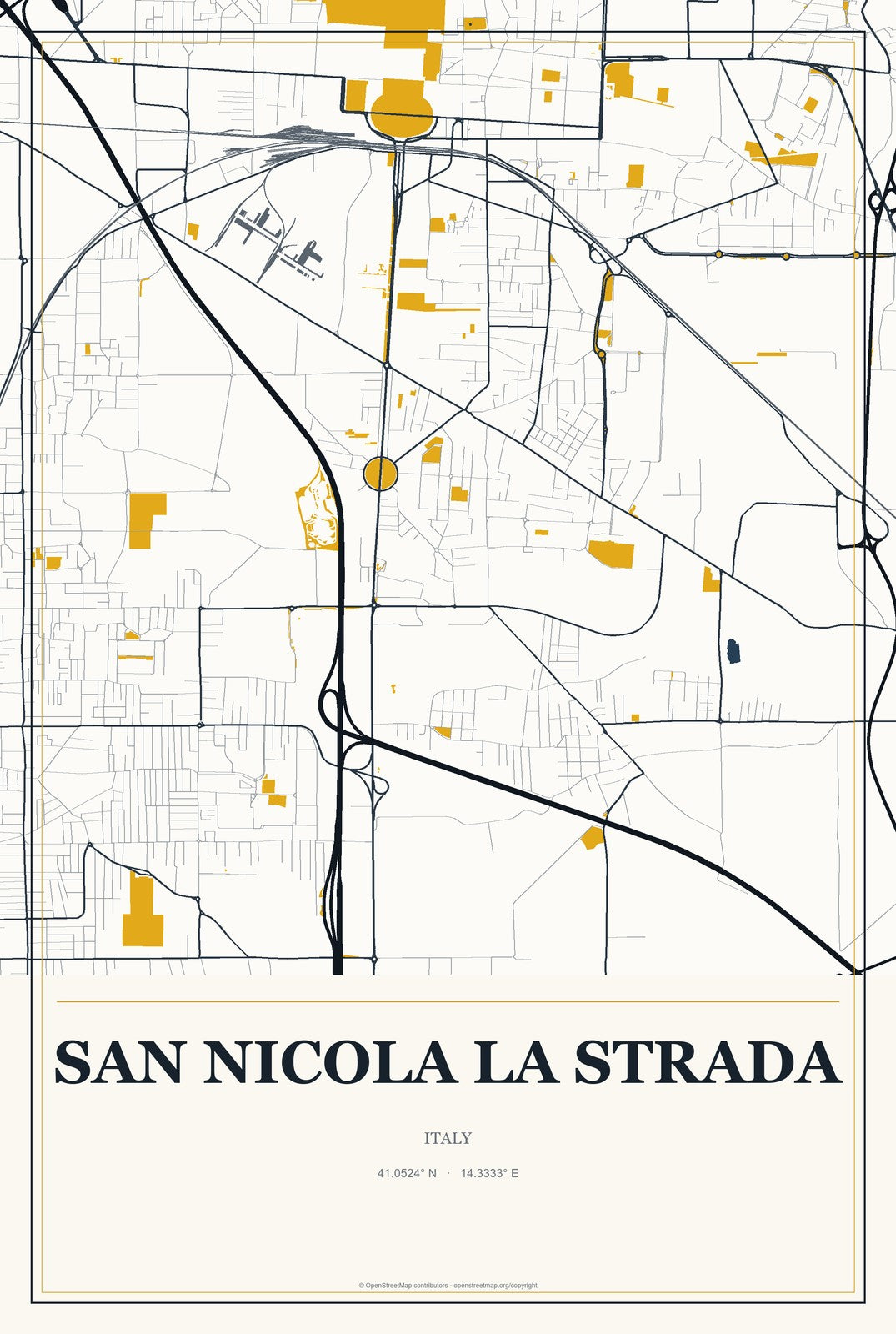 San Nicola la Strada, Italy City Map Aluminum Sign in Citrine Modern style