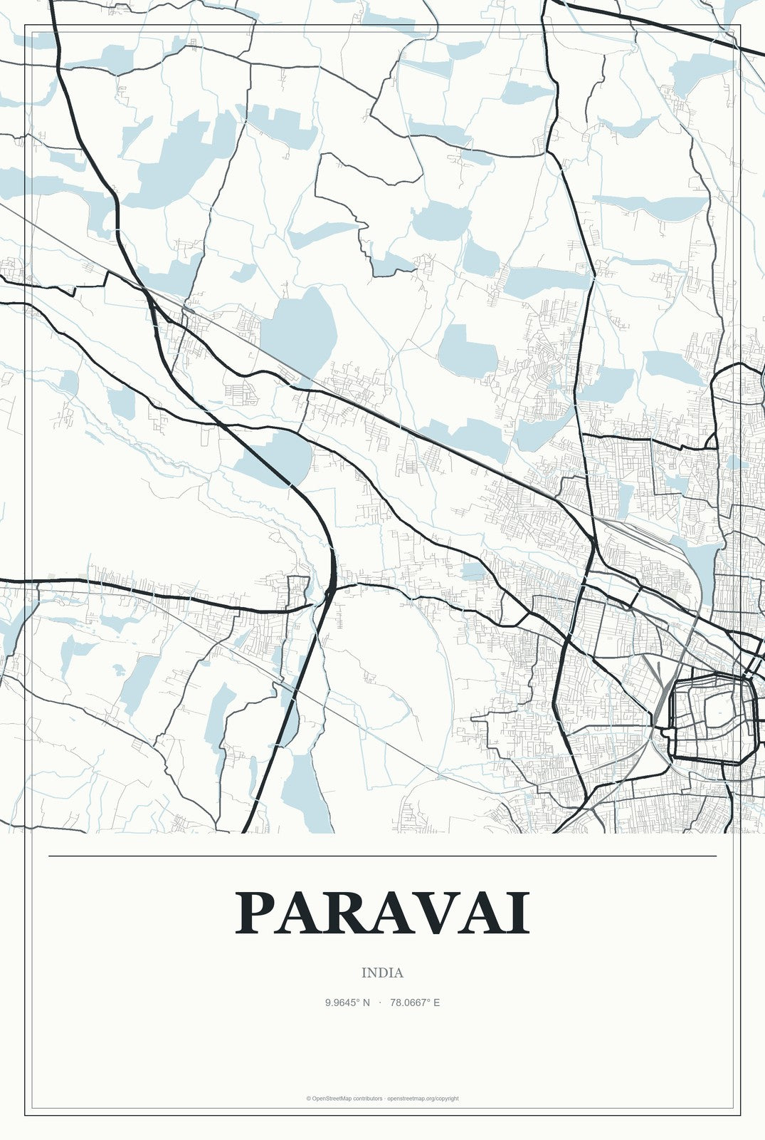 Paravai, India City Map Aluminum Sign in Gallery Air style