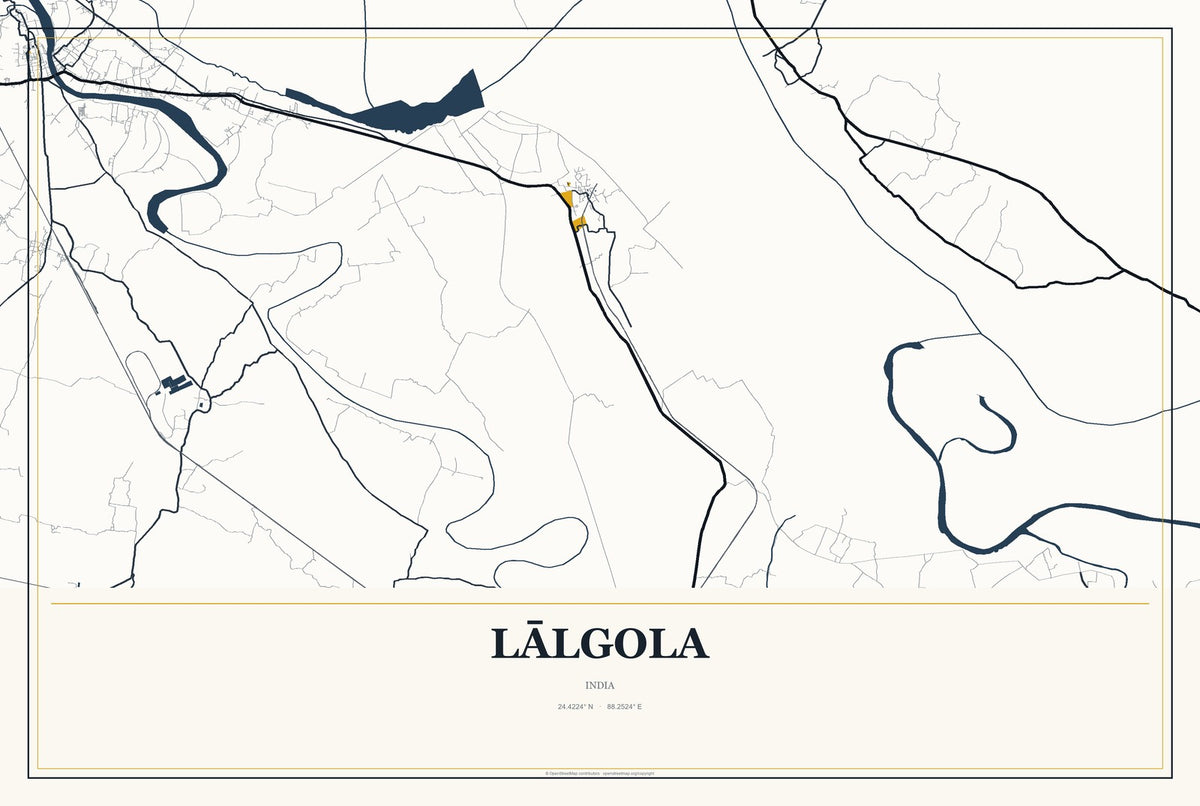 Lālgola, India City Map Aluminum Sign in Citrine Modern style