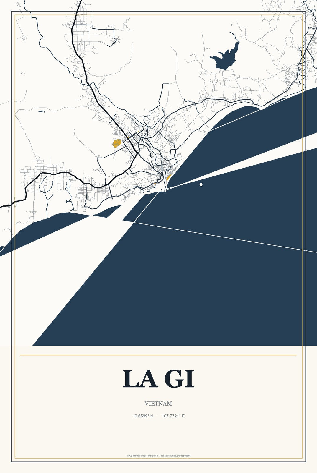 La Gi, Vietnam City Map Aluminum Sign in Citrine Modern style